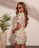Berry Beachy Fruit Postage Stamp Print Mini Dress