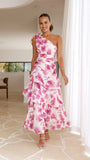 Odilie One Shoulder Maxi Dress Pink Floral