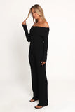 Gindie Ribbed Knit Off The Shoulder Pant Set Black