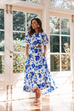 Aminah Puff Sleeve Dress Blue Floral