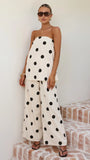 Hazelle Strapless Top Beige Black Polka Dot