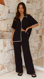 Madian Button Up Shirt and Pants Set Black