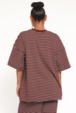 Wilda Oversized Tee Burgundy Cream Stripe