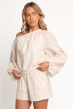 Zion Off Shoulder Long Sleeve Top Tan Swirl