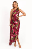 Kleo One Shoulder Maxi Dress Burgundy Floral