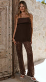 Yvette Top and Lace Pants Set Chocolate