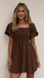 Molly Linen Mini Dress Chocolate