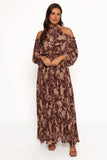 Hilary Pleated Maxi Dress Brown Floral