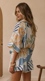 Farrah Playsuit Blue Yellow Print