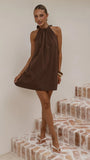 Demy Halter Mini Dress Chocolate