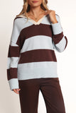 Mikaela Rugby Stripe Knit Sweater Brown Blue Stripe