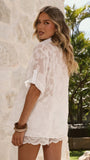 Zeta Button Up Long Sleeve Shirt and Shorts Set White Lace