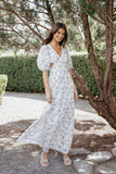 Jemima Puff Shoulder Maxi Dress Blue Floral