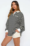 Out Again Long Sleeve Rugby Shirt Black Grey Stripe