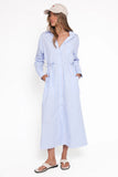Harlan Long Sleeve Midi Dress Blue Pink Stripe