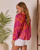 Remeah Print Pleated Chiffon Top