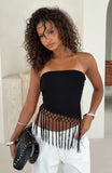 Sweet As Me Strapless Fringe Top Black