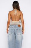 Love Everywhere Cinched Waist Halter Top Stone