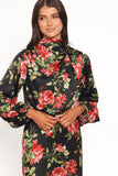 Perrie Long Sleeve Midi Dress Black Floral