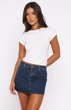Wont Stop Searching Denim Mini Skirt Dark Blue
