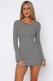 Lost Files Long Sleeve Mini Dress Black White Stripe