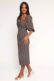 Oona Midi Dress Brown Blue Floral