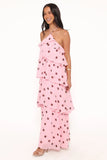 Chasity Halterneck Maxi Dress Pink Polka Dot