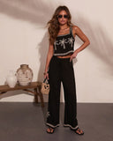 Cabana Coast Embroidered Palm Wide Leg Pants