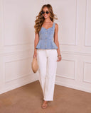 Karan Buttoned Denim Peplum Top