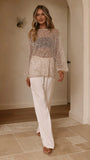 Zahni Sequins Long Sleeve Top Beige