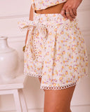 Sunny Petals Floral Eyelet Waist Tie Shorts