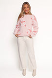 Carrington Bow Print Knit Sweater Pink