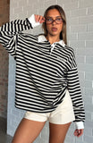 Out Again Long Sleeve Rugby Shirt Black Grey Stripe
