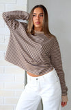 Catch The Drift Long Sleeve Tee Chocolate Tan Stripe