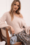 Becca Crewneck Waffle Stitch Stripe Knit Sweater Tan