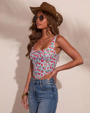 Orchard Darling Cherry Print Corset Crop Top