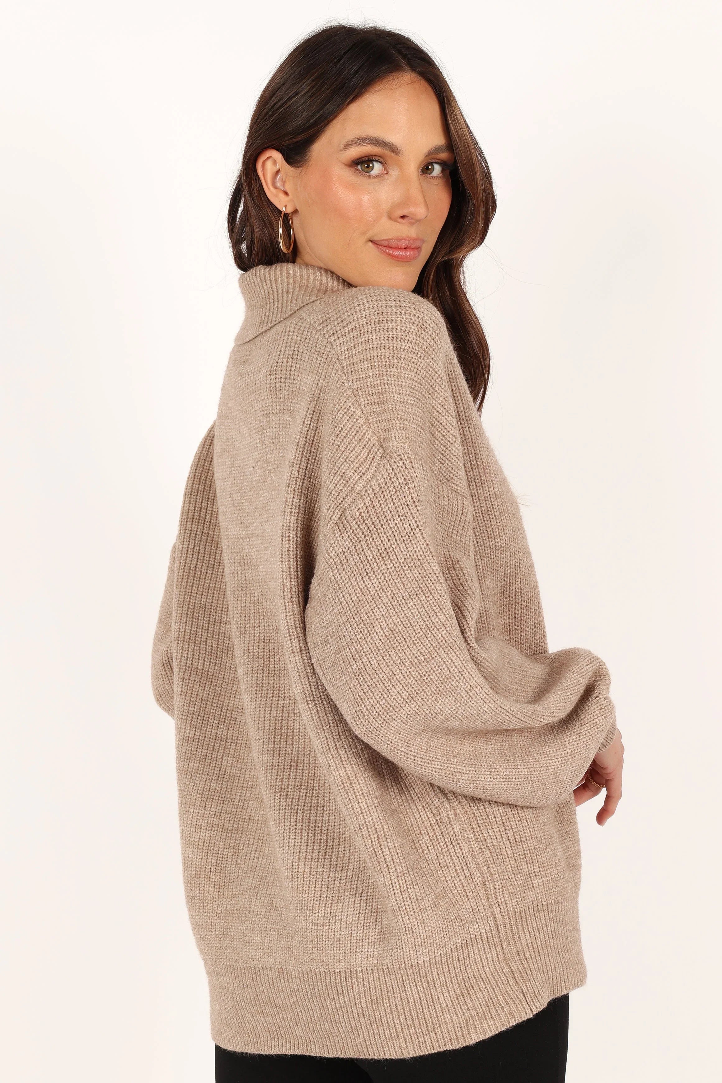 Carly Collar Knit Sweater Oatmeal