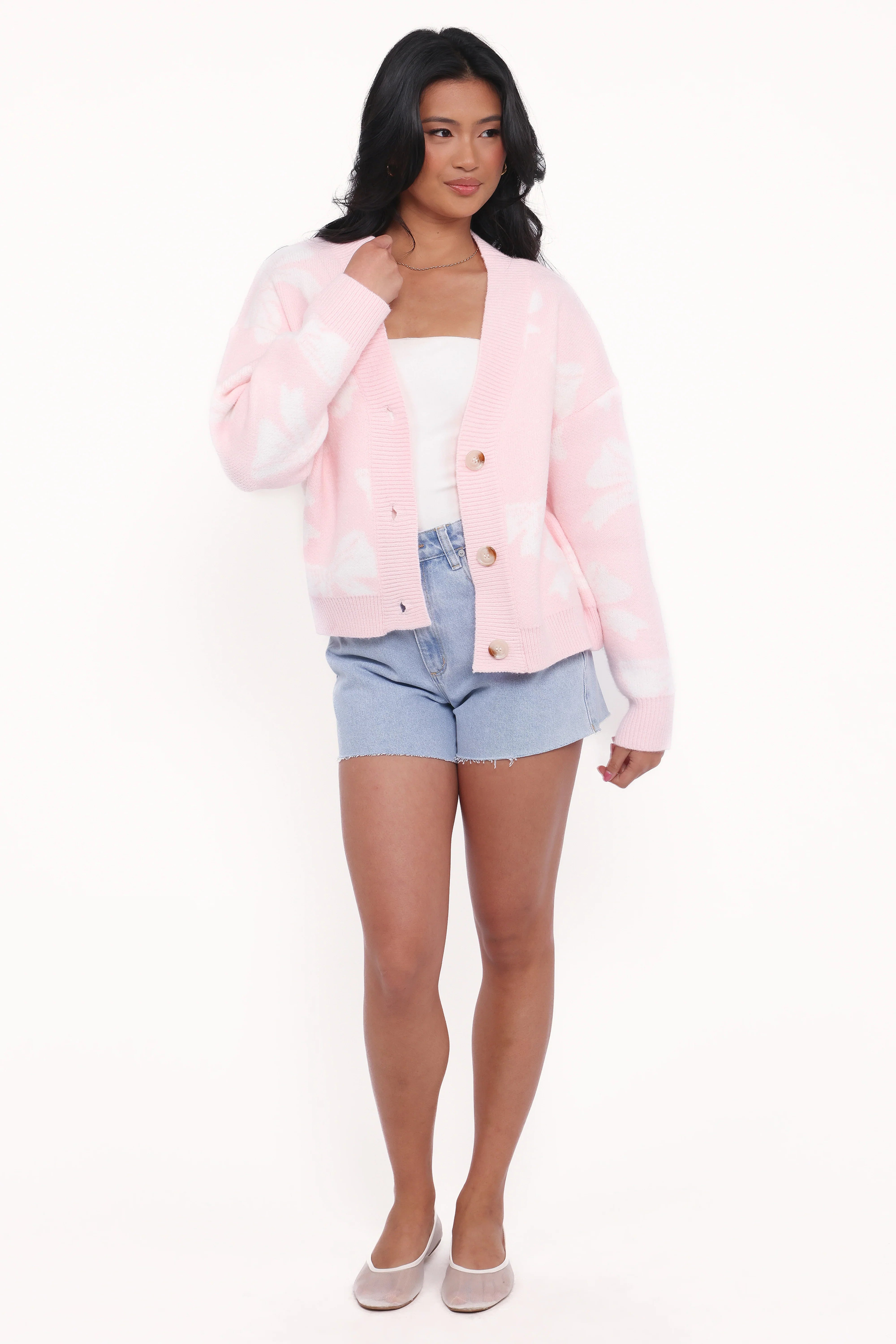 Wrenn Bow Knit Cardigan Soft Pink