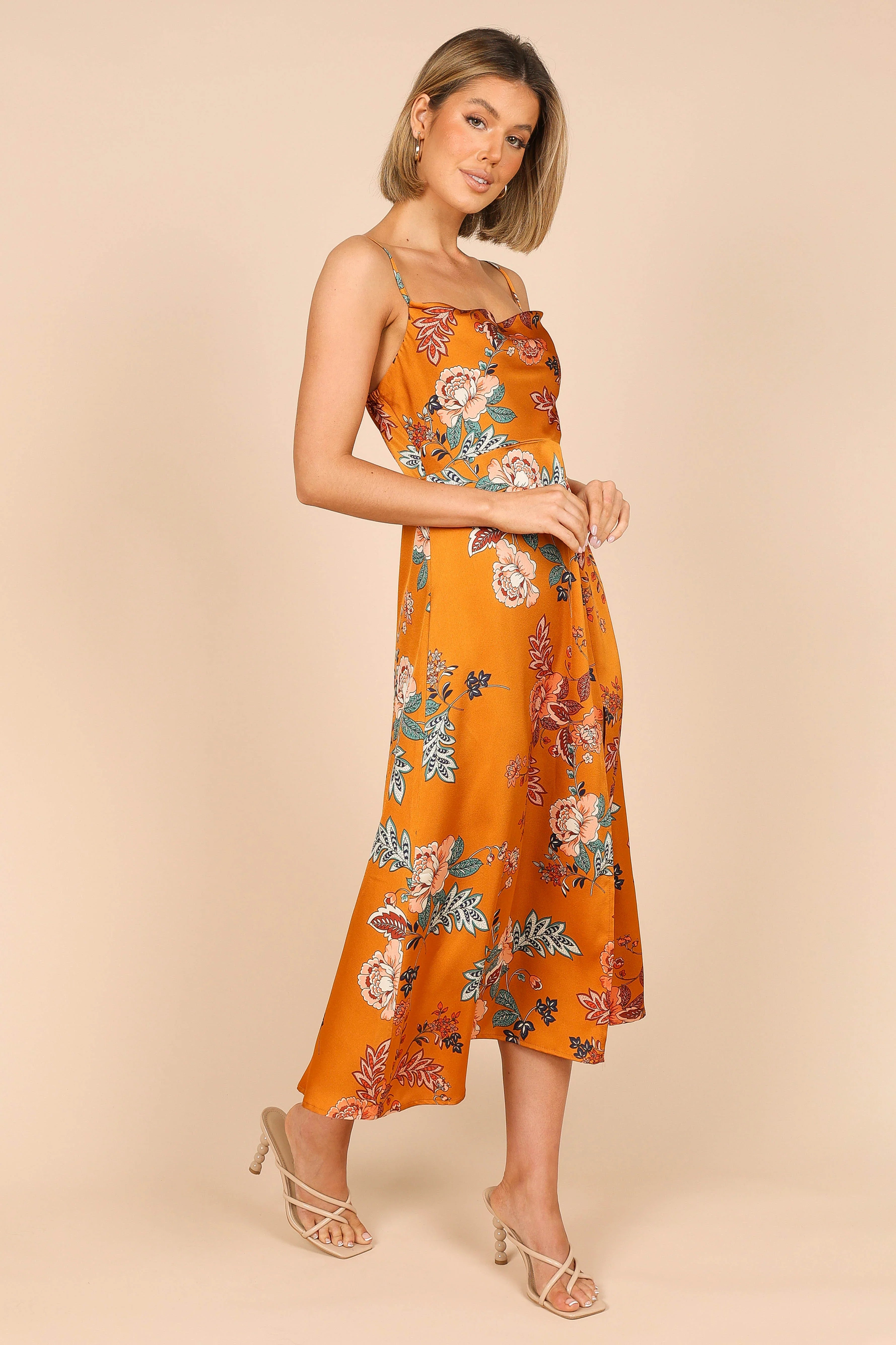 Alejandra Cowl Neck Midi Dress Tan
