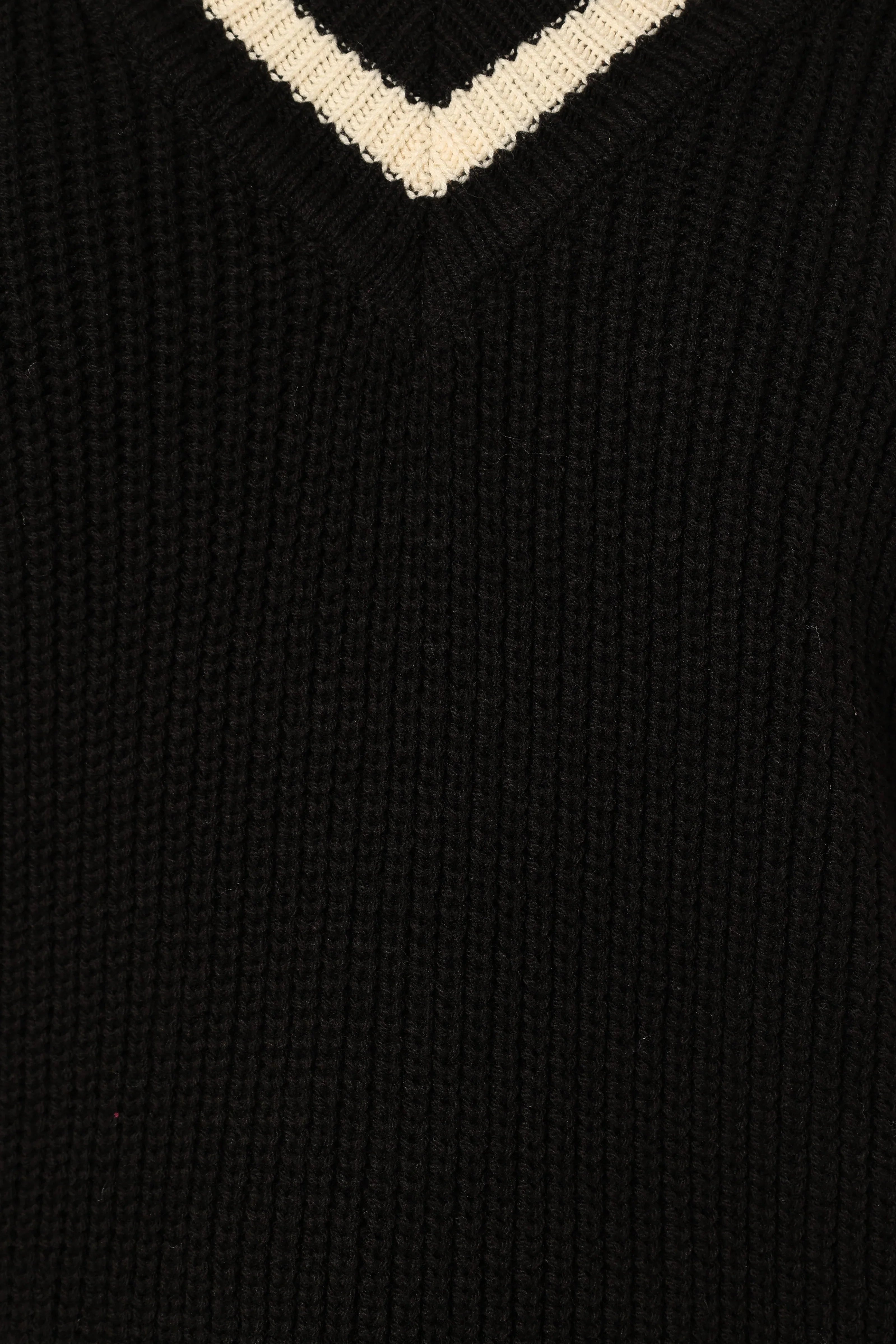 Dominique Contrast Vneck Knit Sweater Black Cream