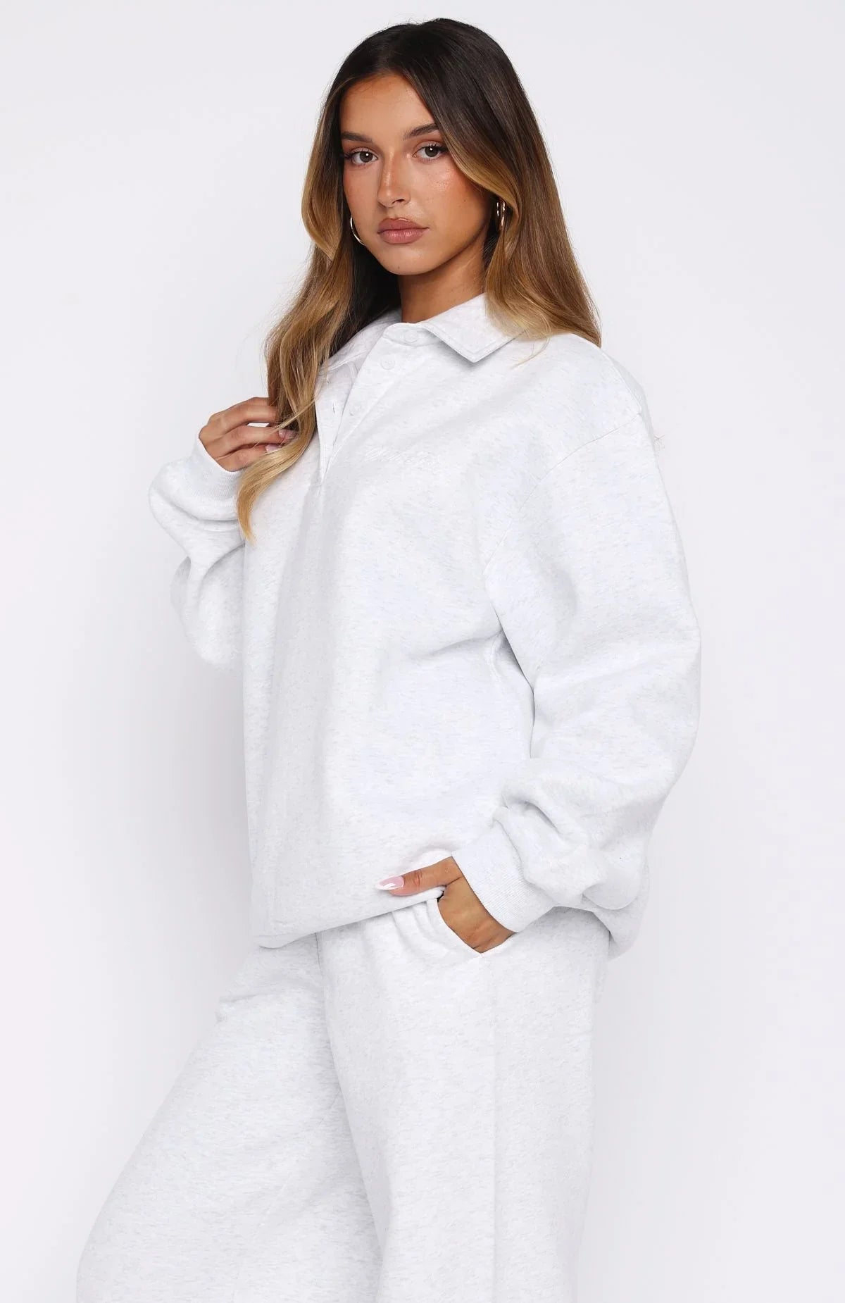 Chill Moves Oversized Henley Sweater Grey Marle