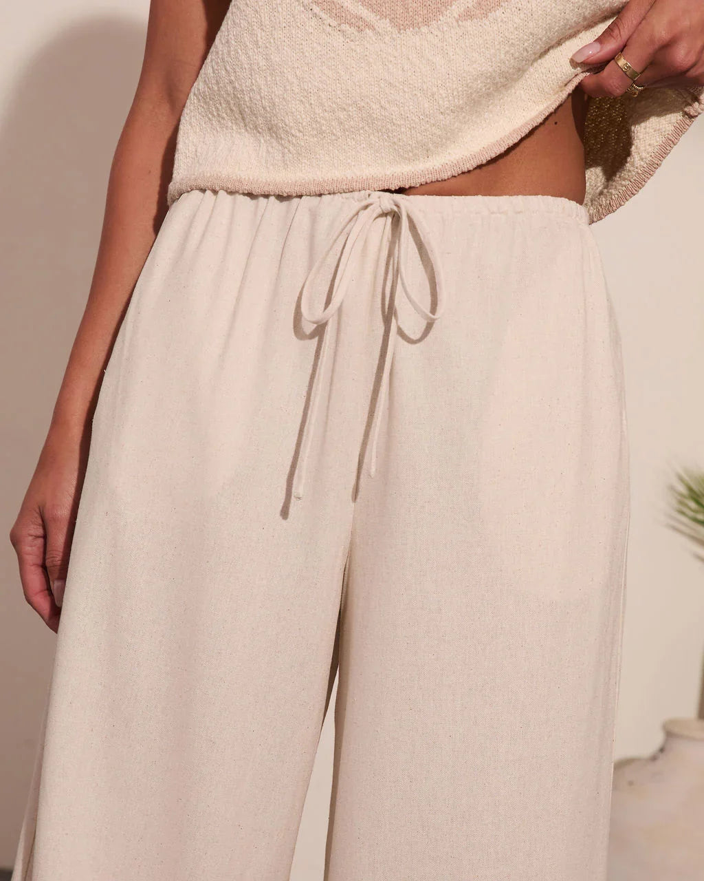 Loriela Drawstring Wide Leg Linen Blend Pants