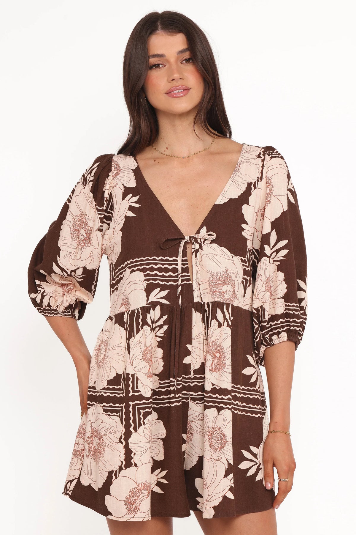 Henley Romper Brown Floral