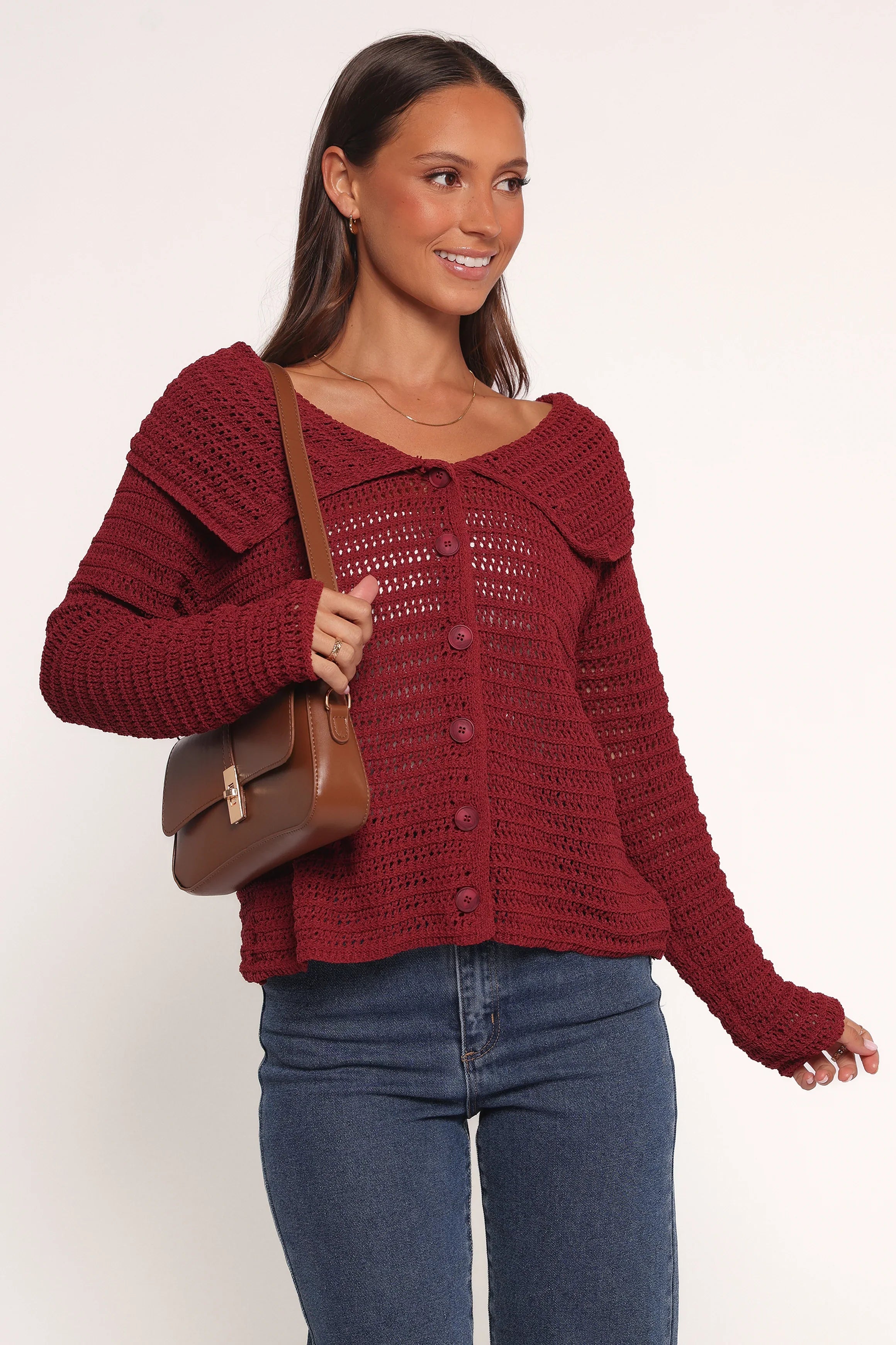 Lyra Large Collar Cardigan Burgundy
