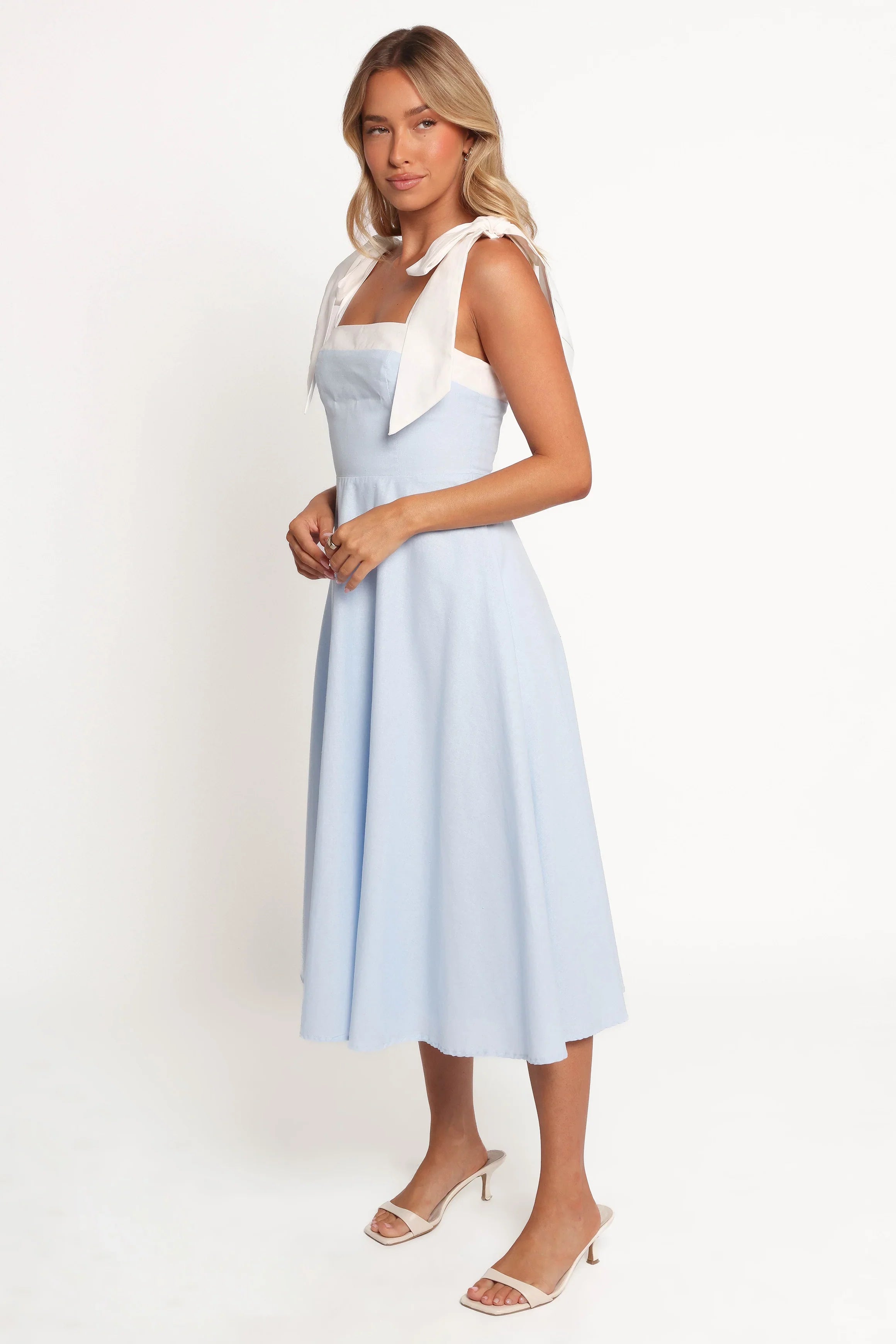 Olinda Midi Dress Pale Blue White