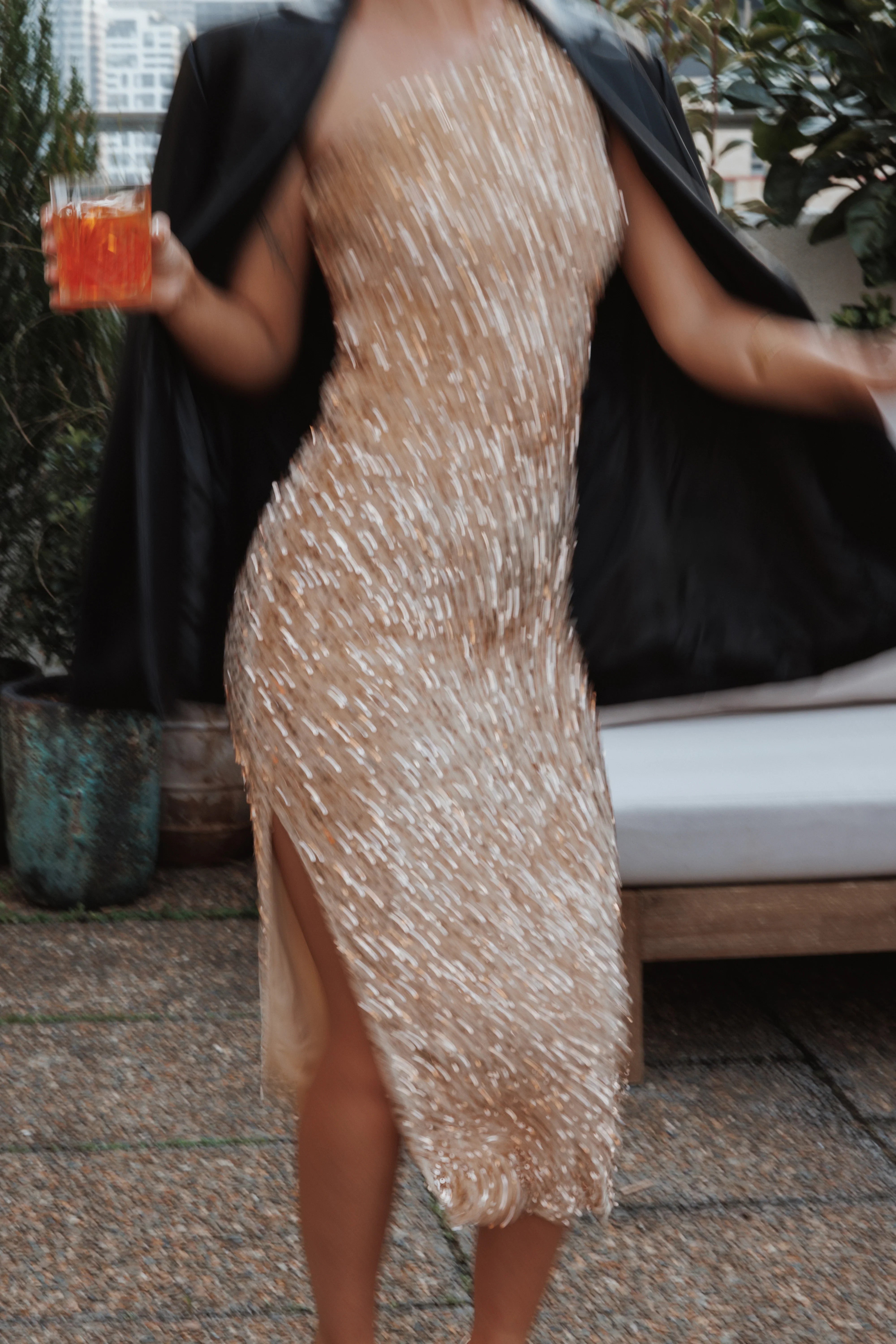 Kiki One Shoulder Midi Dress Gold