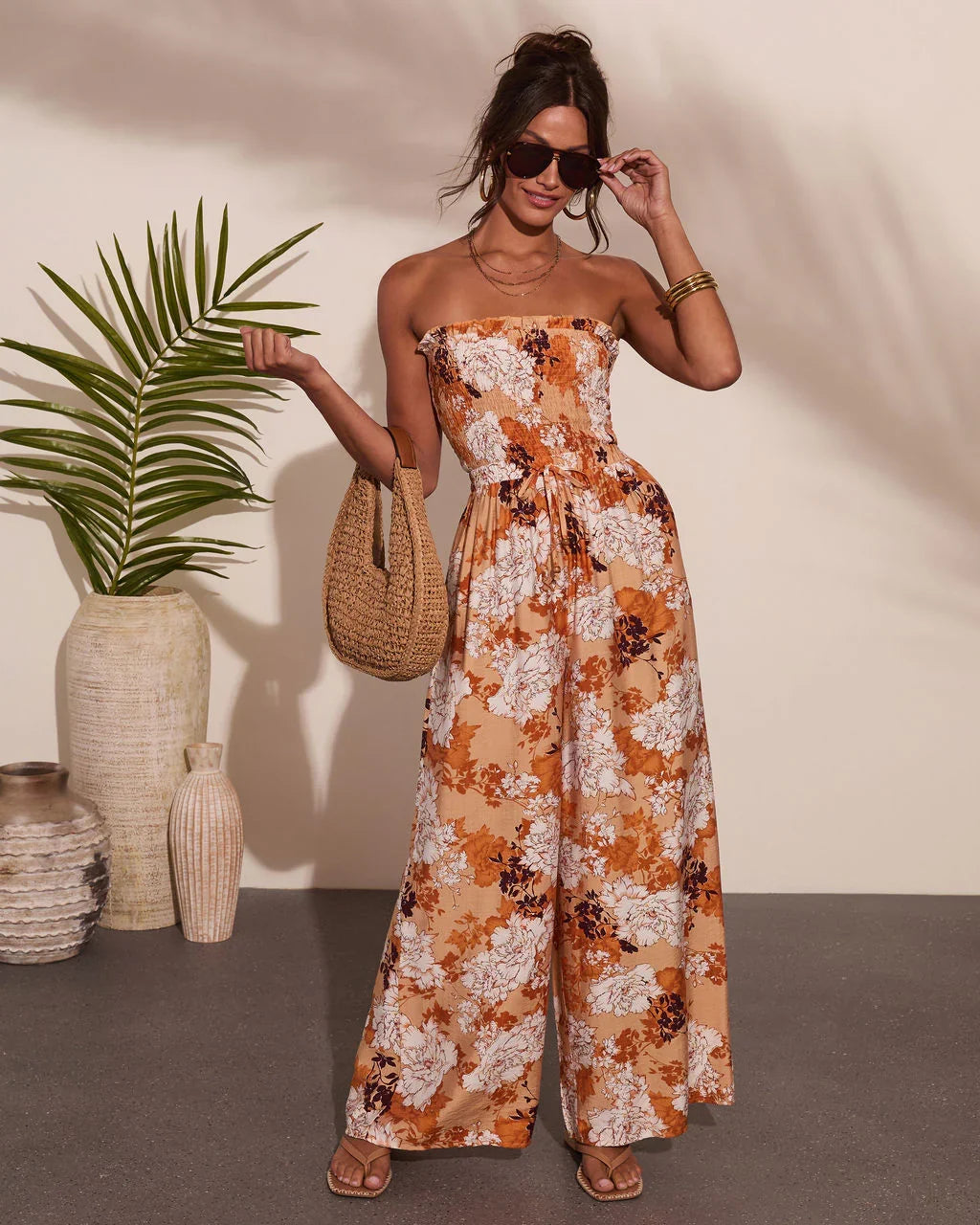 Sun Daydream Strapless Floral Print Jumpsuit