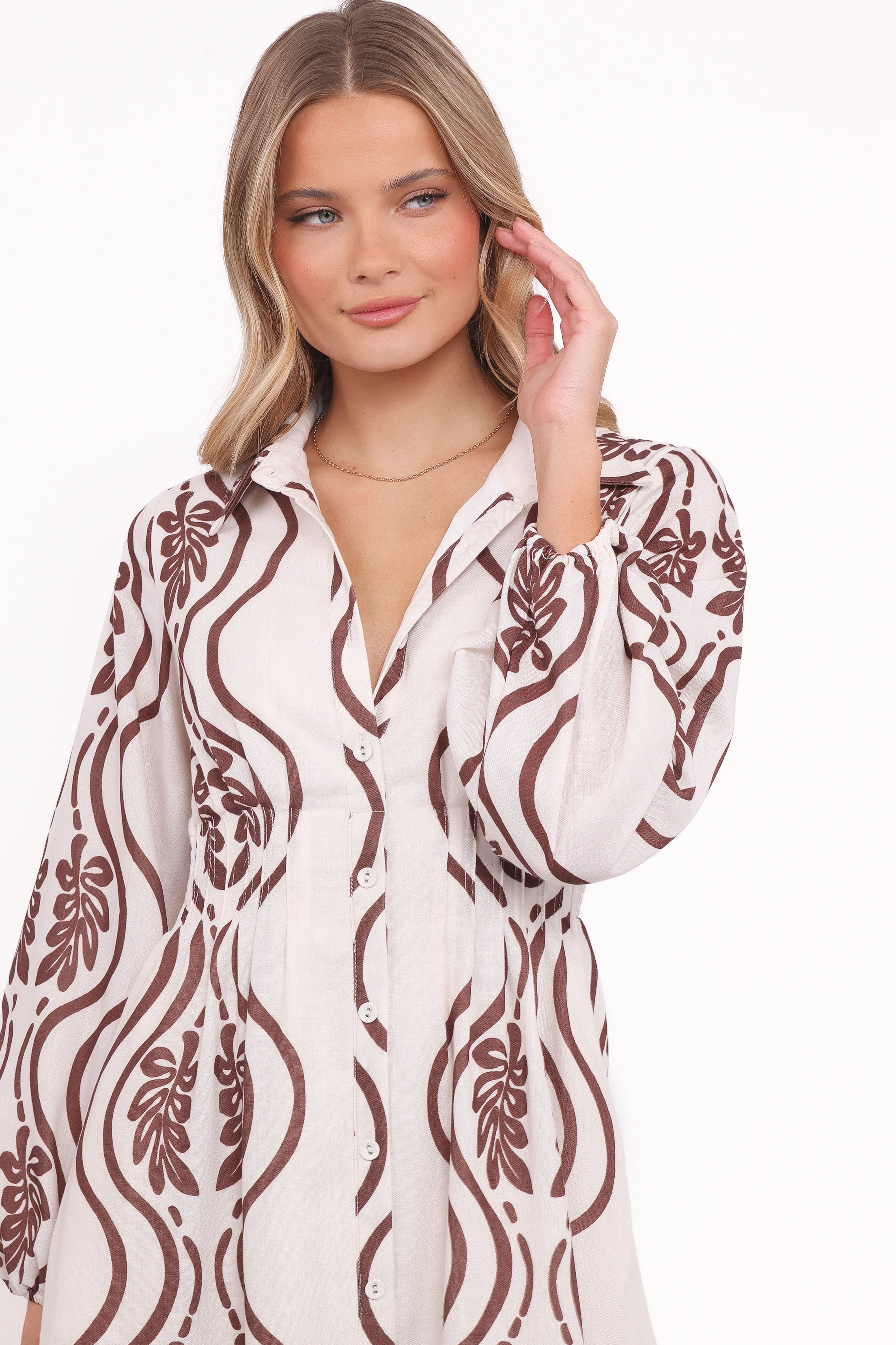 Lira Long Sleeve Midi Dress Brown Print
