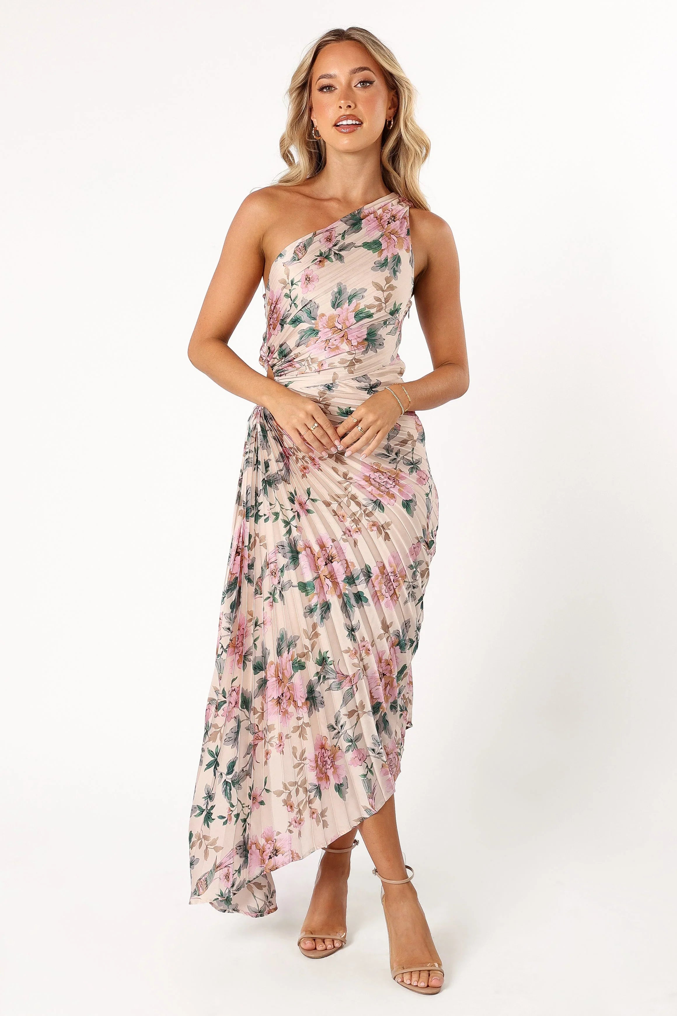 Kleo One Shoulder Maxi Dress Pink Floral