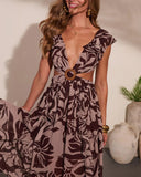 Carlita Ruffle Printed Cutout Maxi Dress